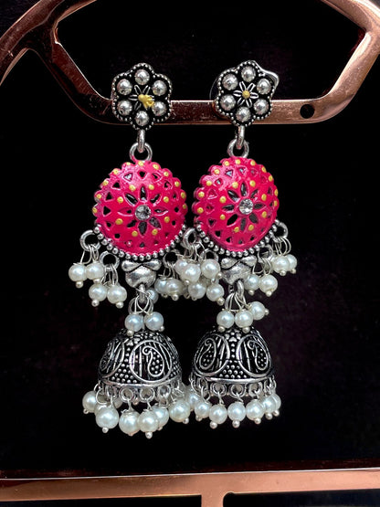Hand Painted Oxidized Jhumka Earring