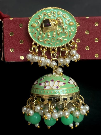 Elephant Top Meenakari Jhumka Earring