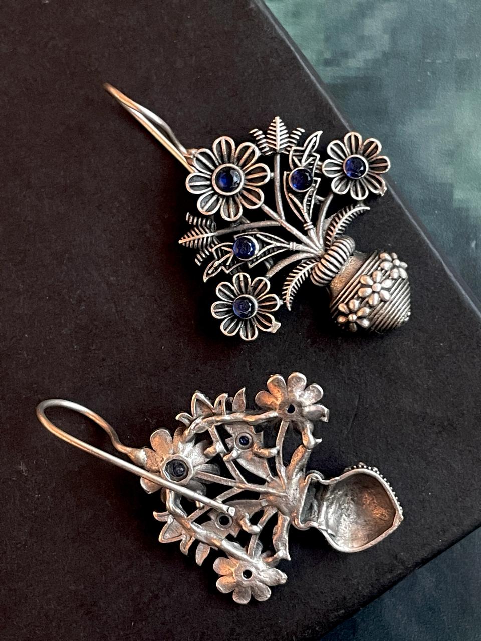 Flower Pot Shape Oxidized Stud Earring