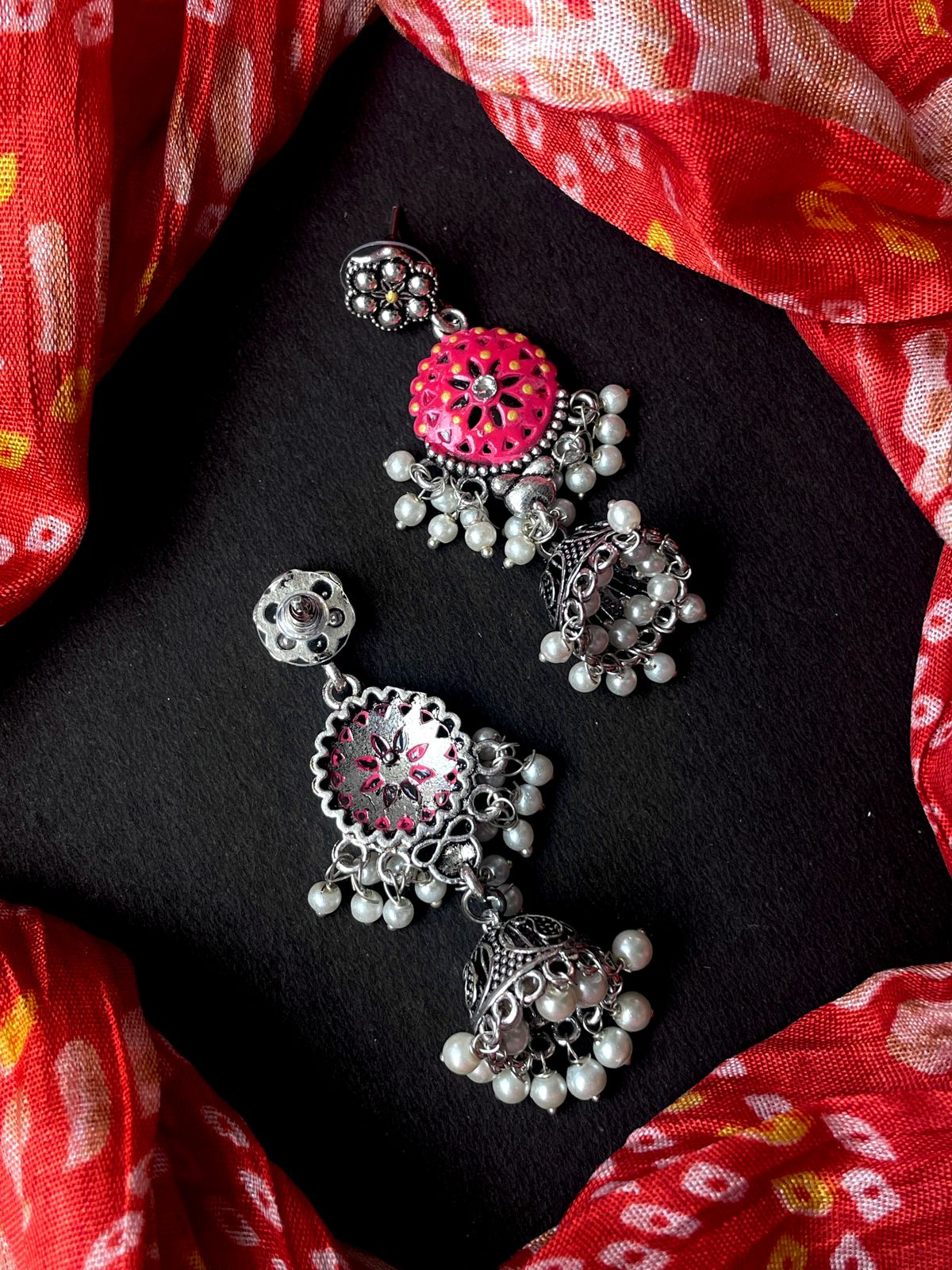 Hand Painted Oxidized Jhumka Earring