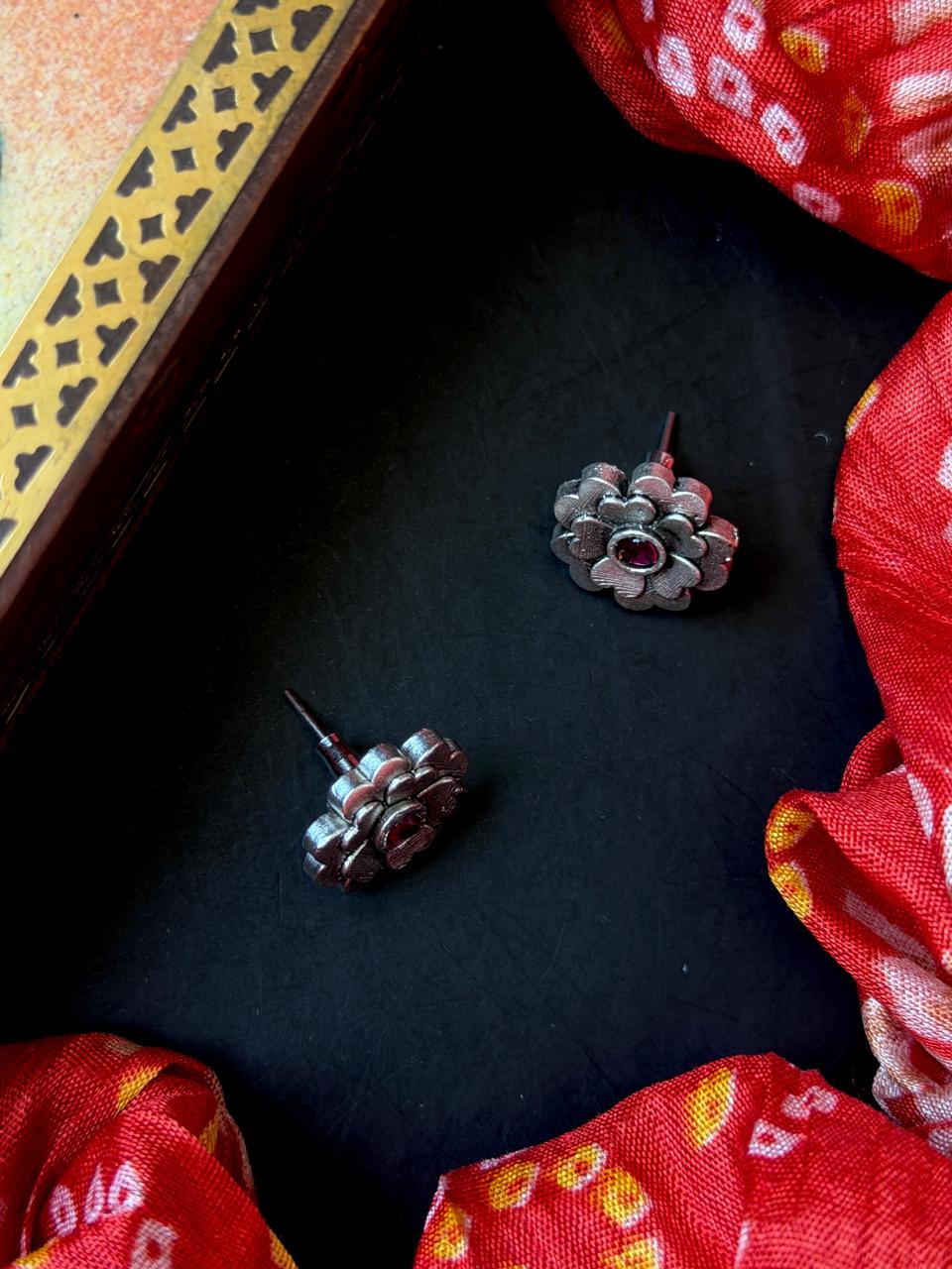 Oxidized Silver Replica Stud Earring