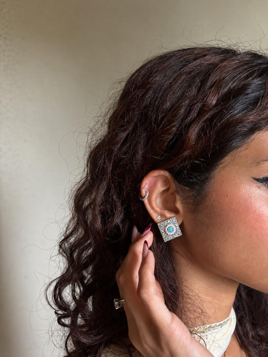 Silver Replica Geometrical Square Stud Earring