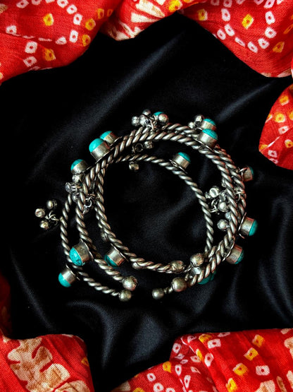 Oxidized Twisted Stone Bangles with Ghunghroo