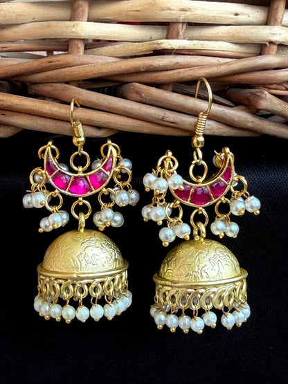 Pachi Kundan with Golden Jhumki Earring