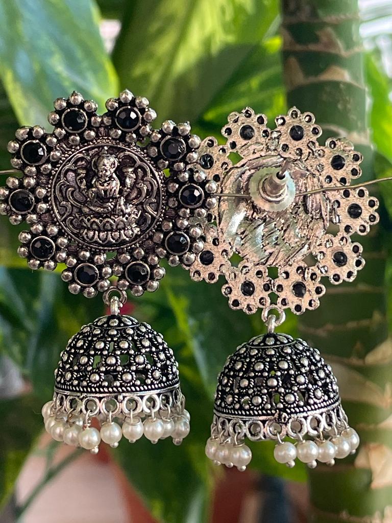 Oxidized Dome Jhumka with Goddes Lakshmi top