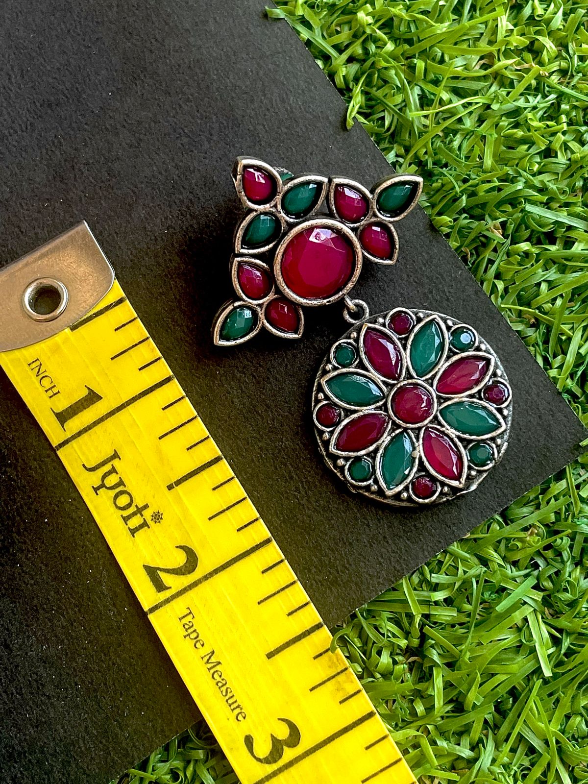 Oxidized Stone work Earring