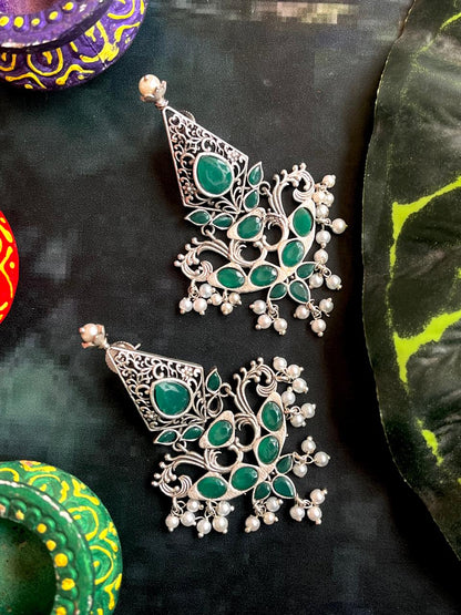 Silver Replica Oxidized Ethnic Earring