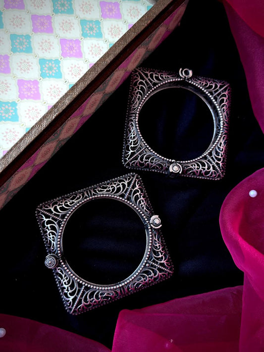 Oxidized Silver Replica Bangle Kada set (Pair of 2)