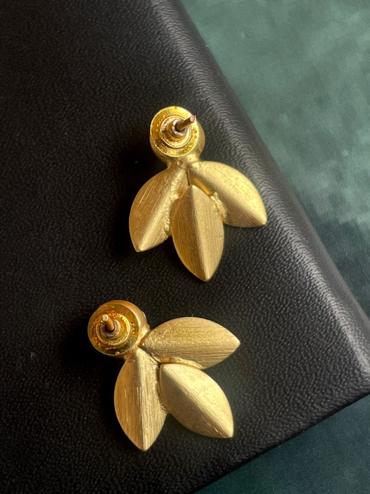 Three Leaf Golden Beaded Stud Earring