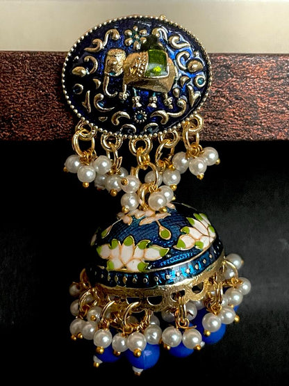 Elephant Top Meenakari Jhumka Earring