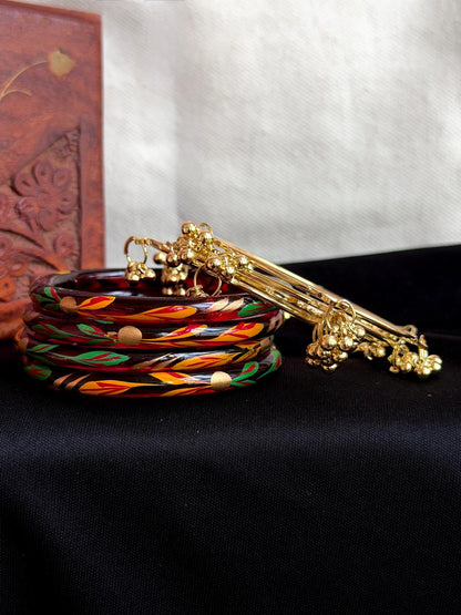 Glass Bangles with Metal Bangles set