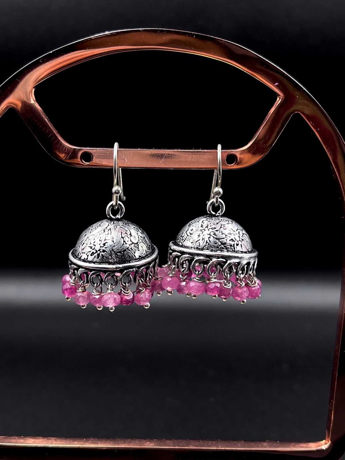 Glass Beads Oxidized Jhumki Earring
