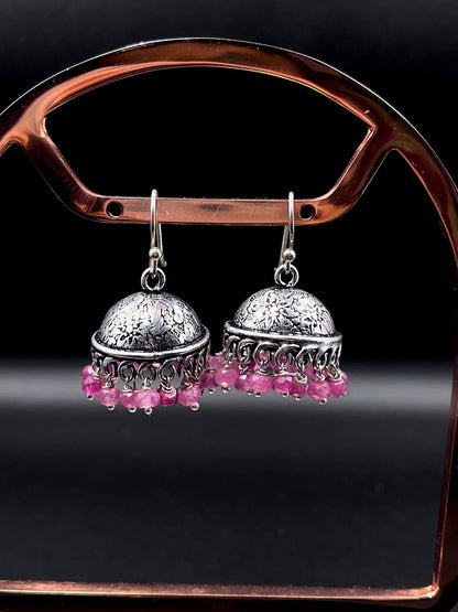 Glass Beads Oxidized Jhumki Earring