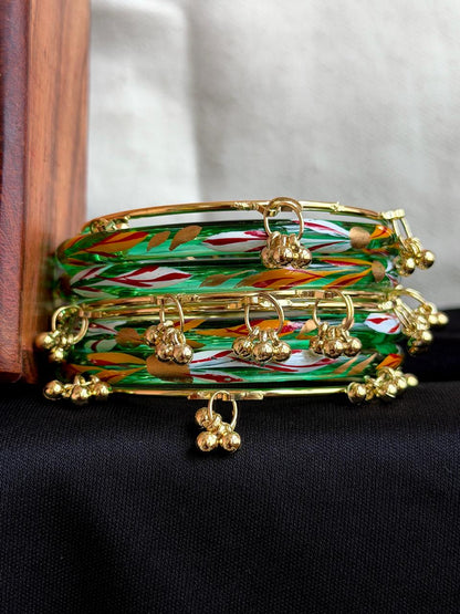 Glass Bangles with Metal Bangles set