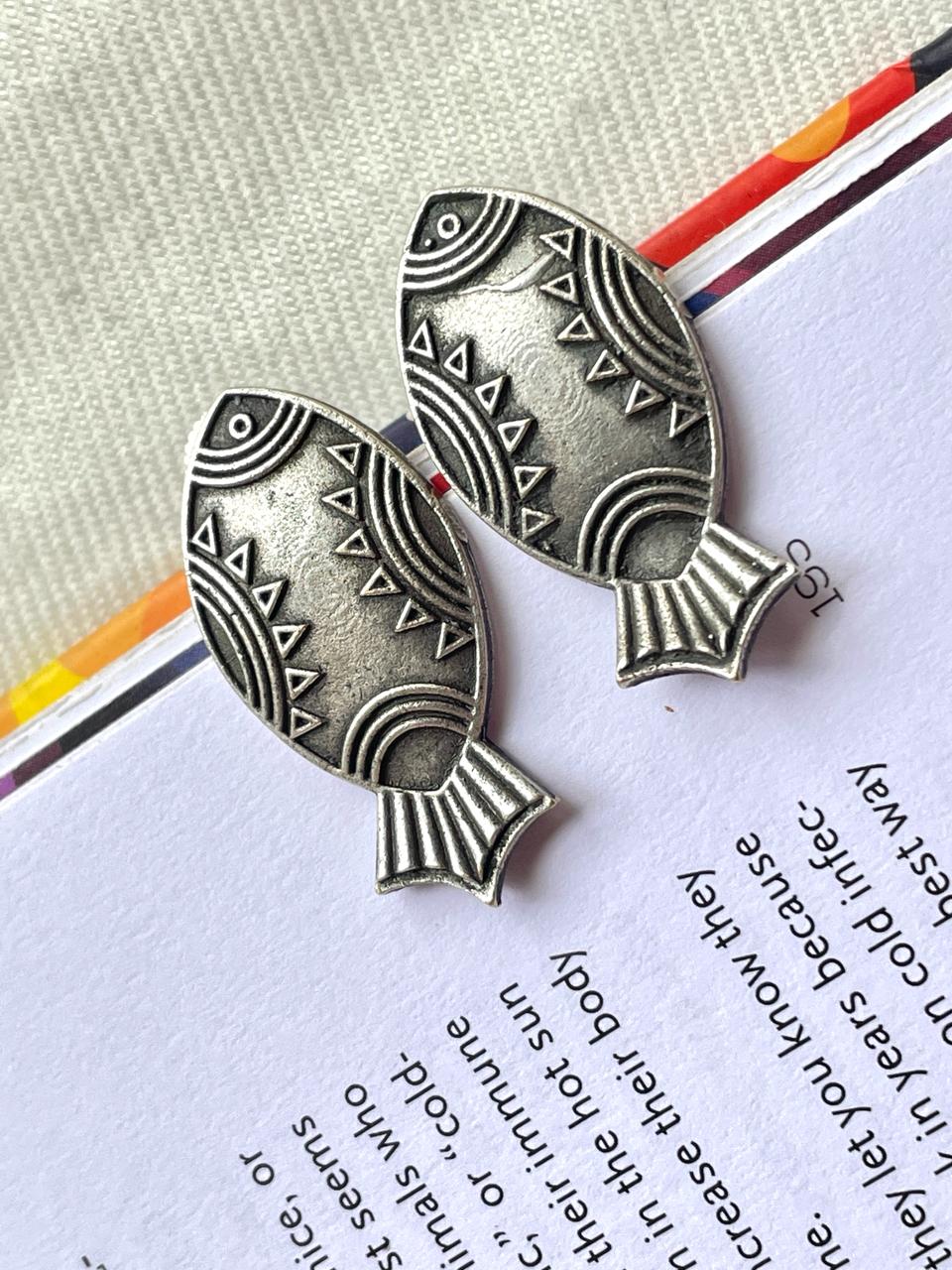 Fish Shape Oxidized Stud Earring