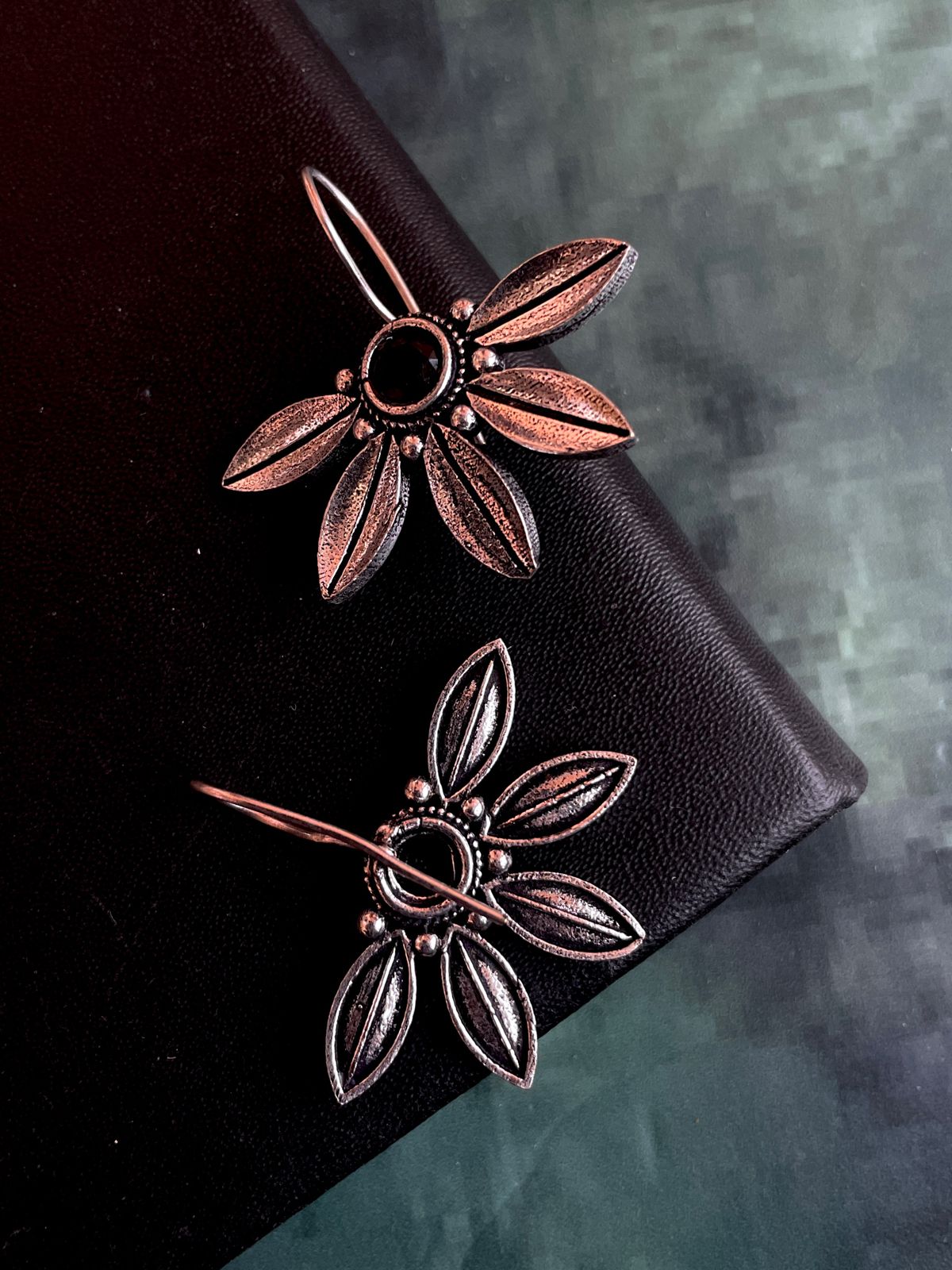 Half Flower Oxidized Ethnic Stud Earring