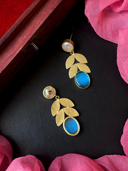 Monalisa Stone Sell Pearl Golden Leaf Earring