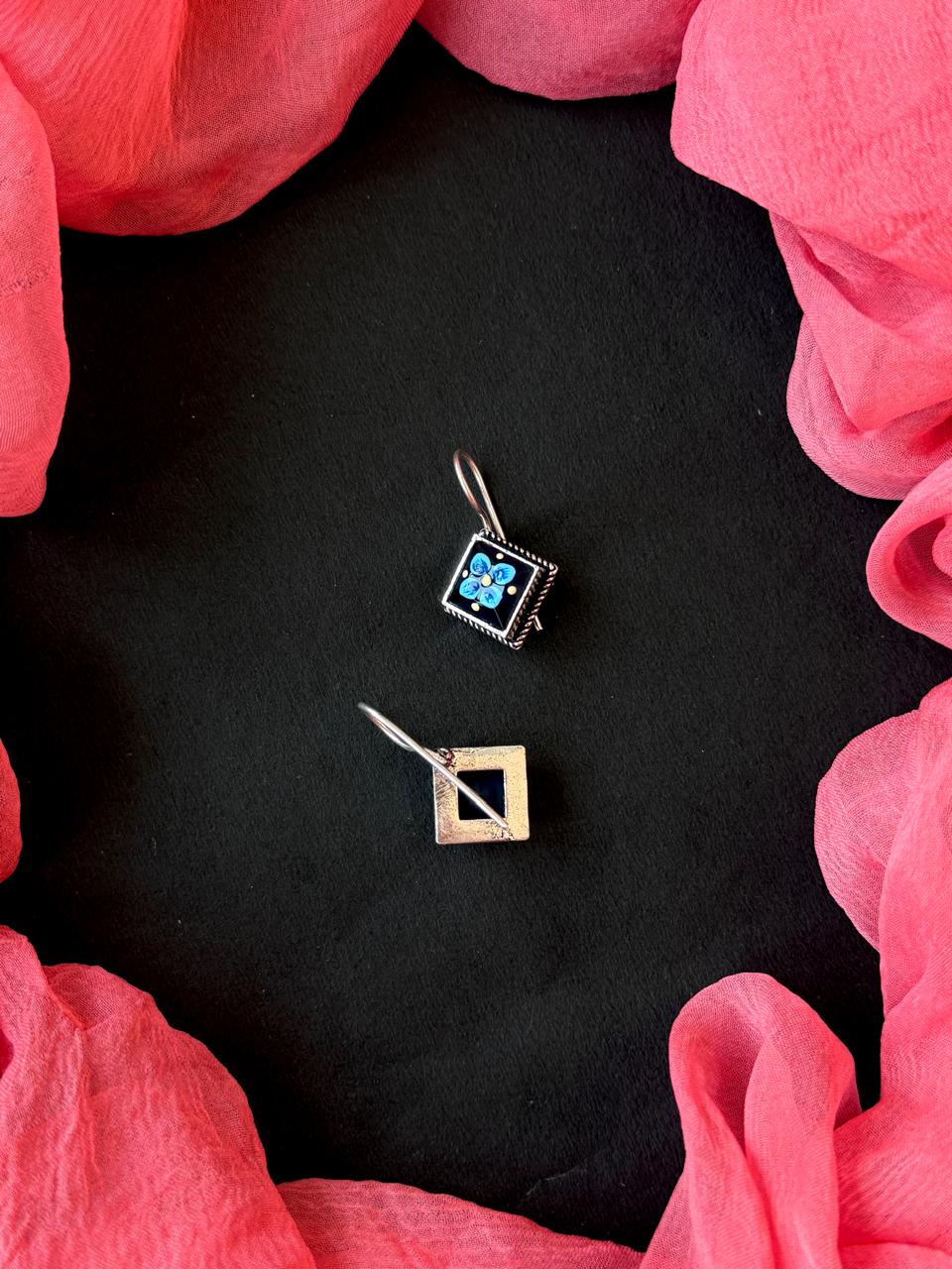 Hand Painted Square Monalisa Stone Siler Replica Earring