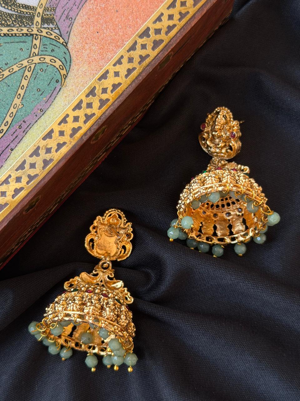 Matt Finish Partywear Golden Temple Earring