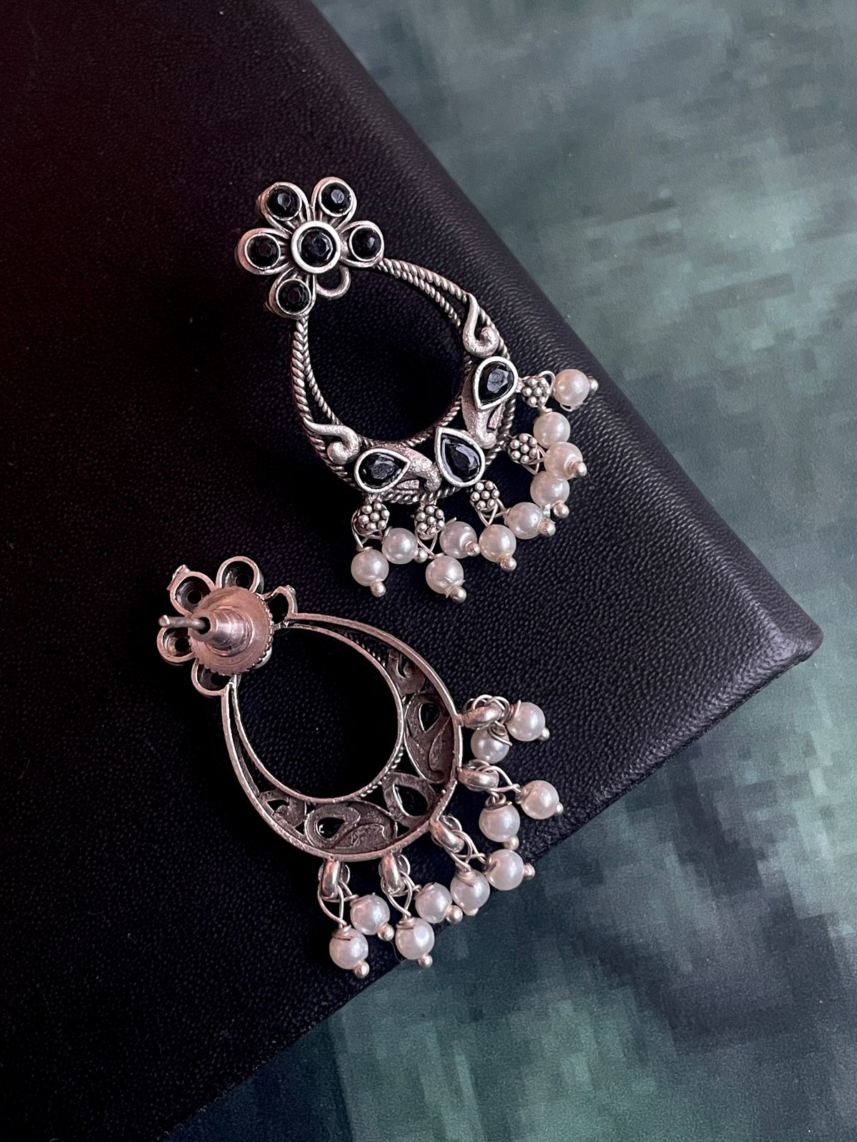 Silver Replica Oxidized Beaded Trendy Earring