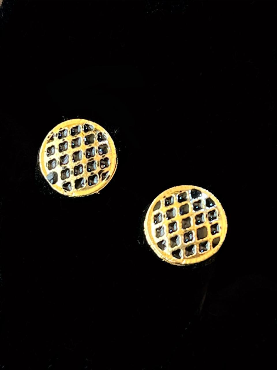 Gold-Plated Meenakari Checkered Small Stud Earring