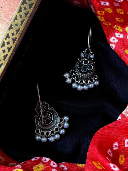 Monalisa Stone Black Polish Oxidized Earring