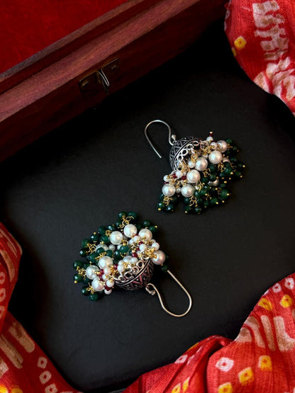 Stone Beaded Oxidized Ethnic Earring