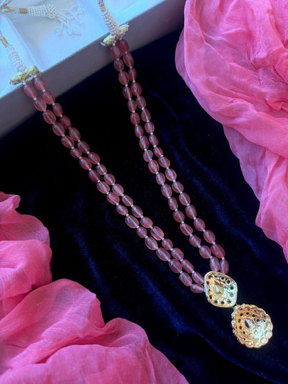 Kundan Meenakari Pendant Stone Beaded Double Layered Mala Necklace