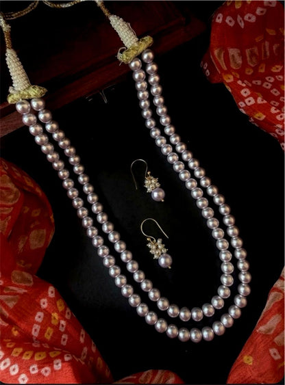 Shell Pearl Double Layered Mala with Earring Set