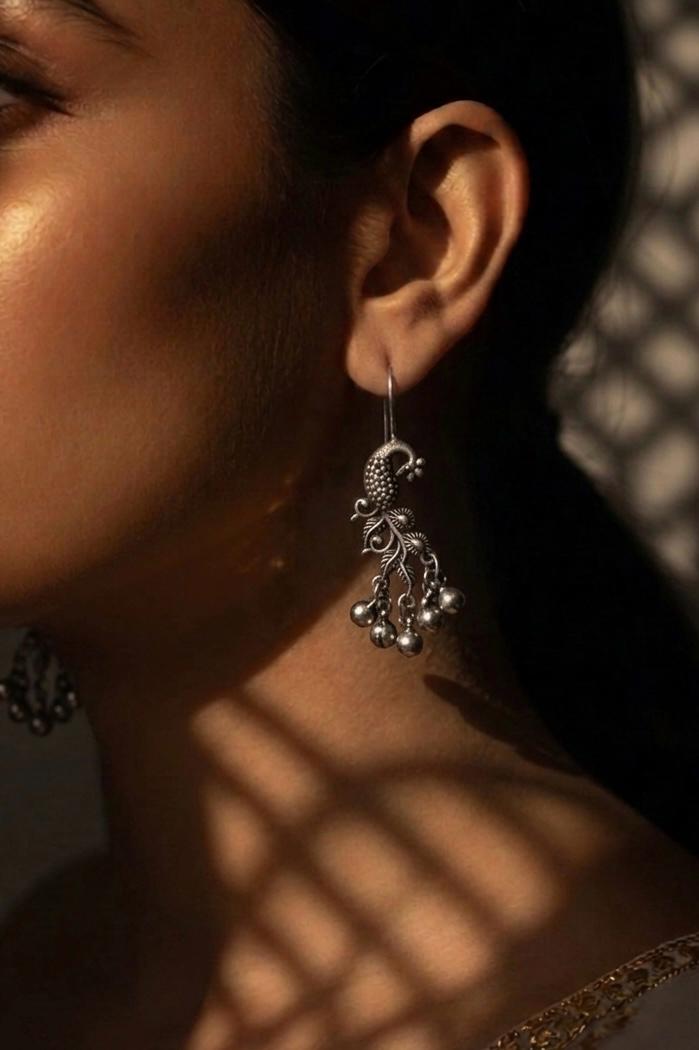 Peacock shape Oxidized Earring