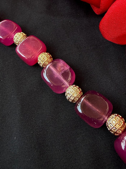 Stone Beads with AD Balls Single Layer Mala Necklace