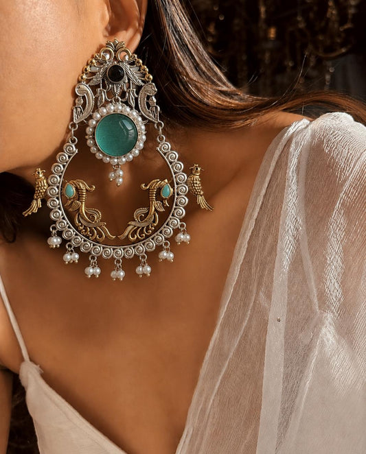 Monalisa Stone Dual Tone Big Partywear Earring