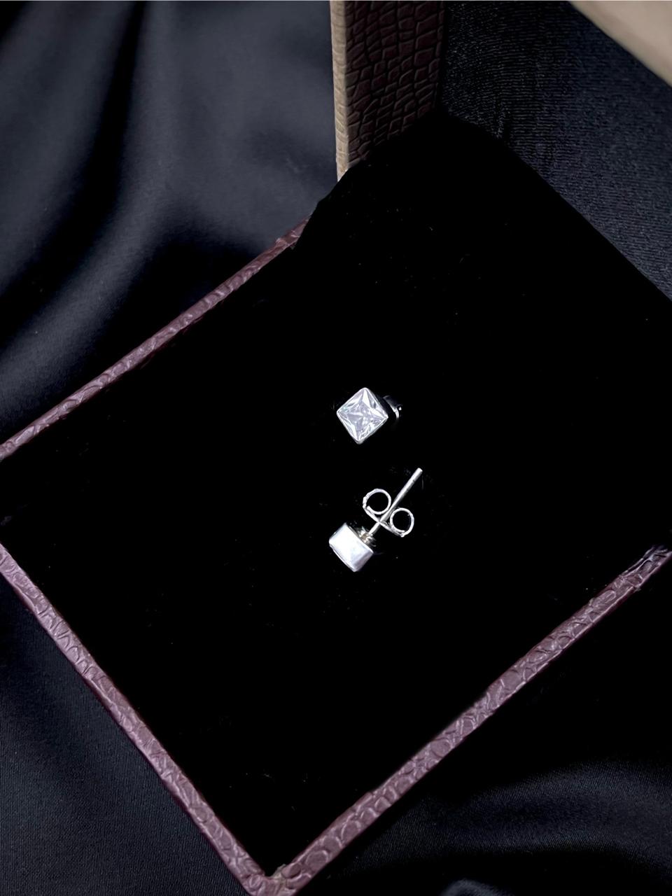 AD Stone 92.5 Silver Stud Square Earring
