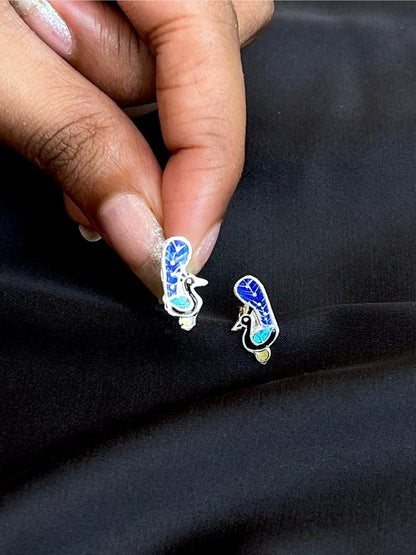Meenakari Peacock Shape 92.5 Silver Stud Earring