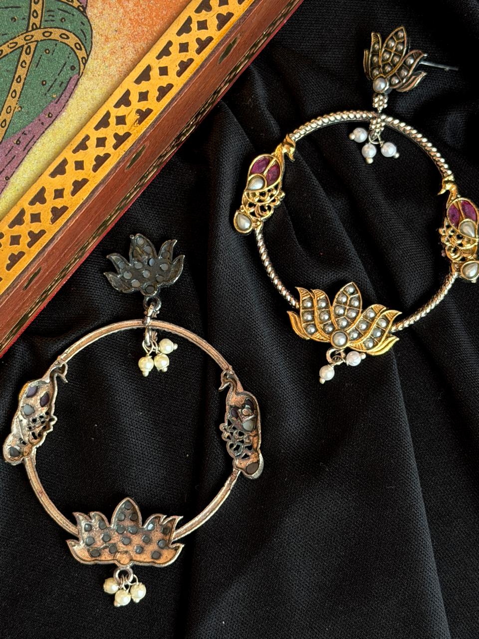 Dual Tone Round Lotus Earring