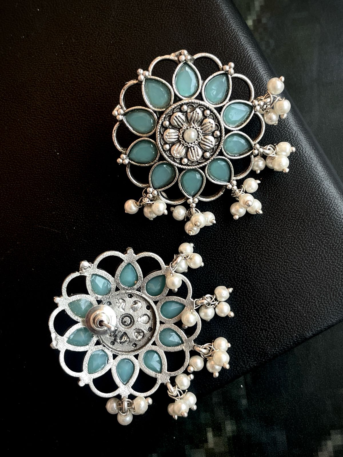 Oxidized Floral Stone Beaded Earring