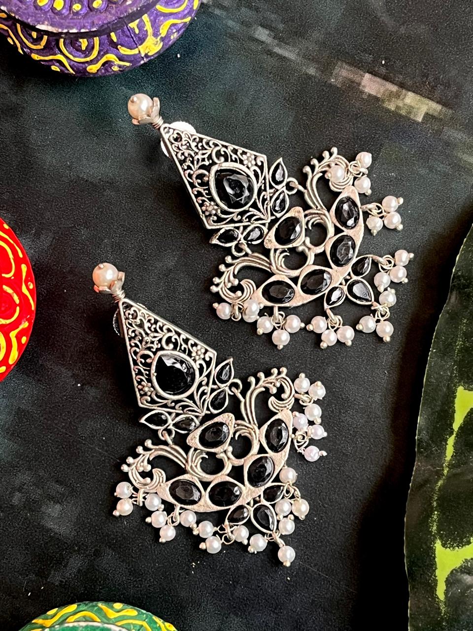 Silver Replica Oxidized Ethnic Earring