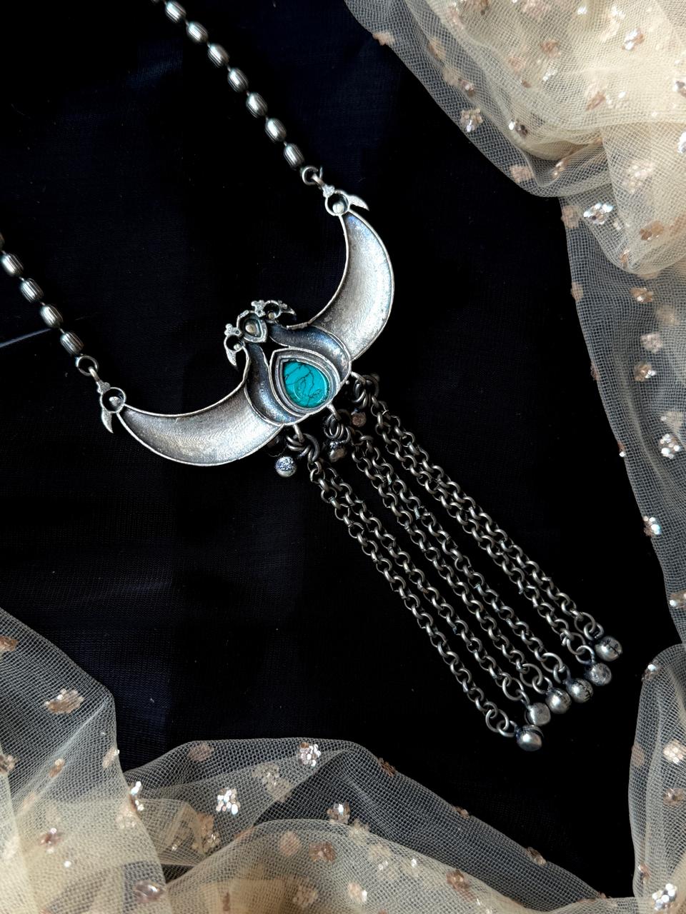 Monalisa Stone Oxidized Long Necklace