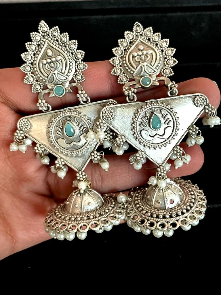 Silver ReplicaTriangular Top with Antique Jhumka Earring