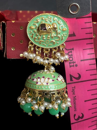 Elephant Top Meenakari Jhumka Earring