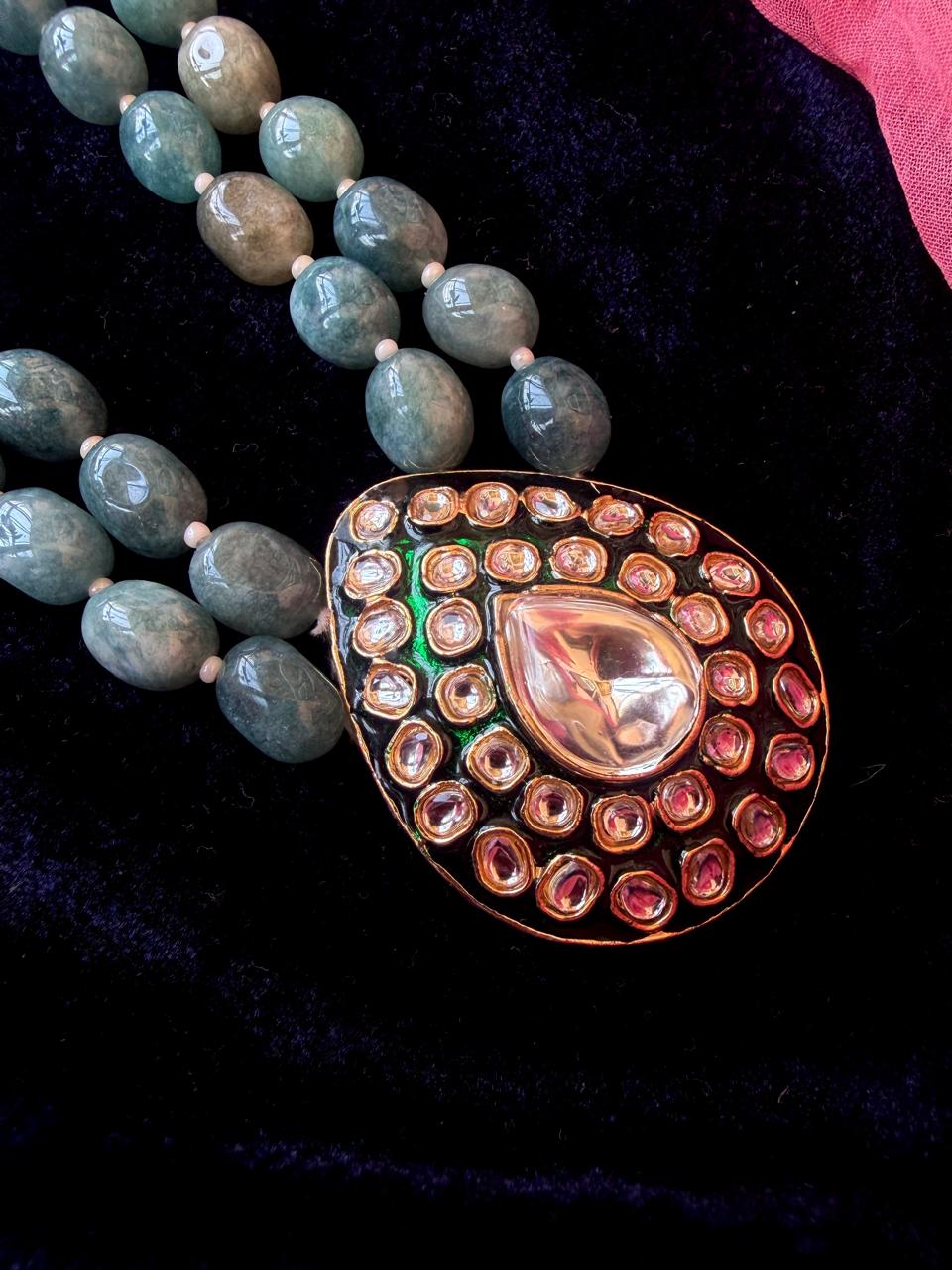 Kundan Meenakari Pendant Stone Beaded Double Layered Mala Necklace