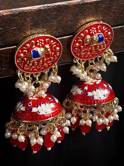 Elephant Top Meenakari Jhumka Earring