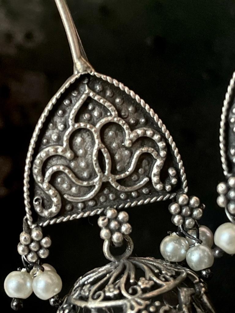 Oxidized Antique look Black Polish Jhumka Earring