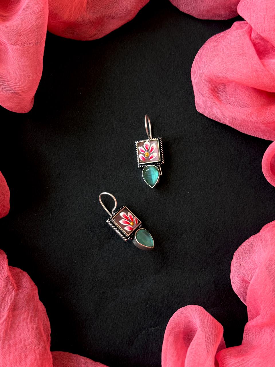 Hand Painted Monalisa Stone Silver Replica Earring