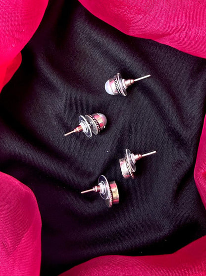 Monalisa Stone Oxidized Stud Earring (Set of 2 pairs)