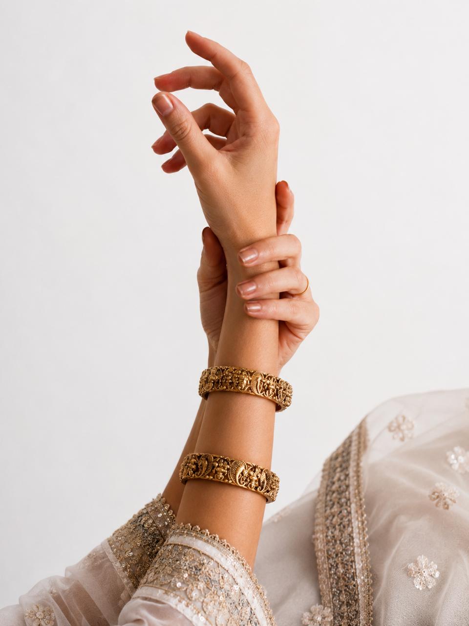 Matt Gold Finish Temple Bangles (set of 2 Bangles)