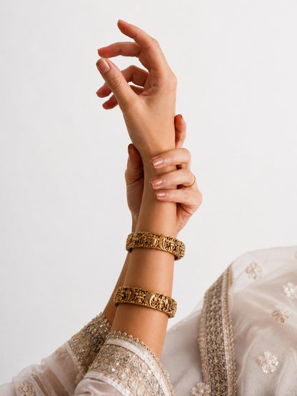 Matt Gold Finish Temple Bangles (set of 2 Bangles)