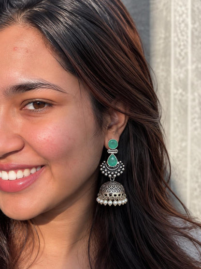 Monalisa Stone Oxidized Jhumki Earring