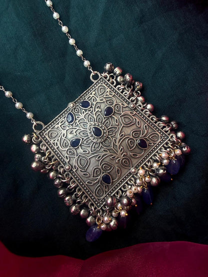 Oxidized Pendant Beaded Chain Necklace