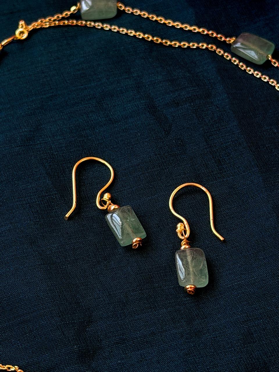 Stone Beaded Double Layer Chain Necklace with Earring Set